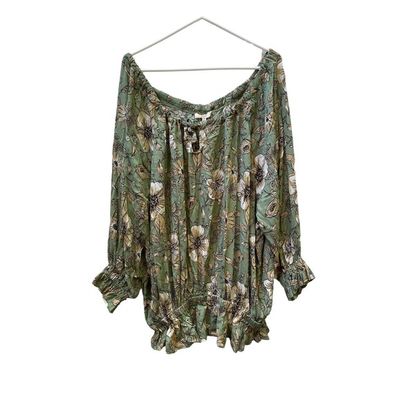 Easel green floral print Dolman off shoulder blouse size Medium - Picture 1 of 9
